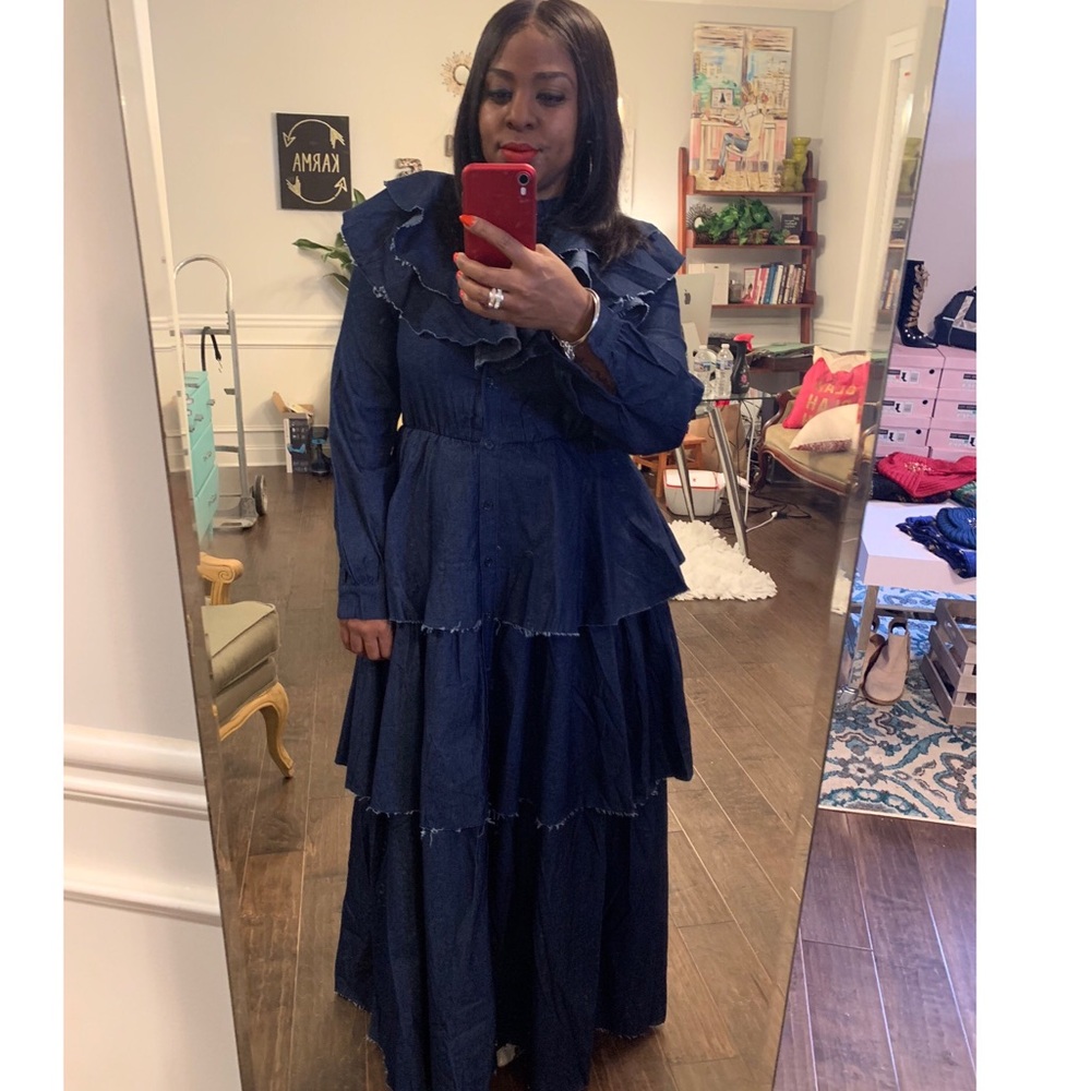 BRAND NEW TIERED RUFFLED DENIM DRESS!